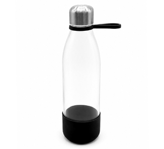 Бутылка стеклянная с манжетой и держателем Glassy, чёрная