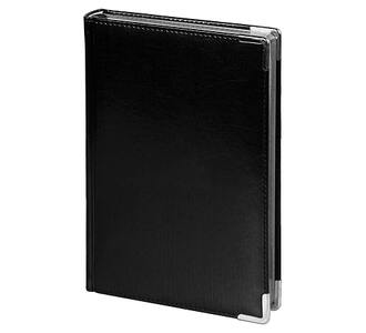 Ежедневник полудатированный Classic Pristine Silver А5, черный с серебром, с металлическими уголками, в твердой обложке с поролоном