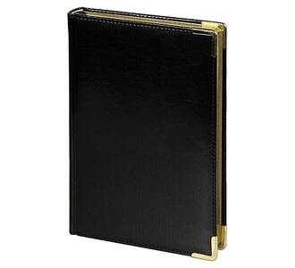 Ежедневник полудатированный Classic Pristine Gold А5, черный с золотом, с металлическими уголками, в твердой обложке с поролоном
