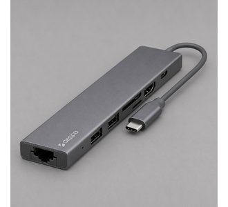 USB Type-C хаб 7-в-1, HDMI, Power Delivery, 2xUSB 3.0, RJ45, microSD/SD