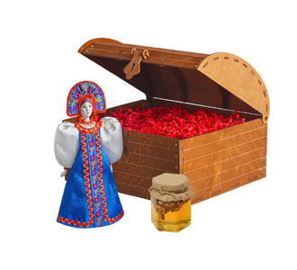 Подарочный набор: кукла фарфоровая, мёд с гецким орехом