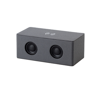 Bluetooth колонка "Cool Gray" с двумя динамиками (2х3Вт) и беспроводным зарядным устройством, переработанный пластик (RPET)