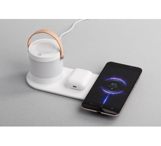 Настольная беспроводная (15W) зарядная станция "Smart Home" с bluetooth колонкой-лампой