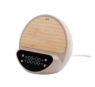 Настольные часы "Smiley" с беспроводным (10W) зарядным устройством и будильником, пшеница/бамбук/пластик