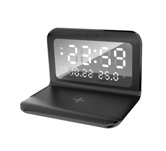 Настольные часы "Smart Time" с беспроводным (15W) зарядным устройством, будильником и термометром, со съёмным дисплеем