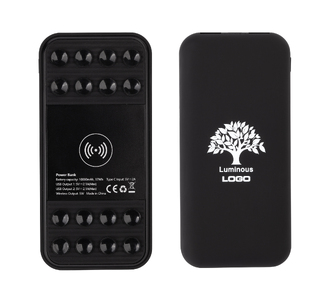 Беспроводное зарядное устройство "Sticky SOFTTOUCH", 10000 mAh с подсветкой логотипа и присосками