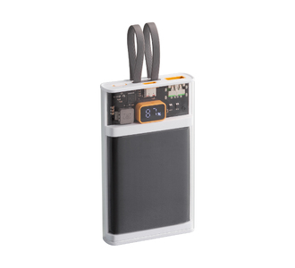 Зарядное (22.5W) устройство "Link" 10000 mAh с прозрачным корпусом, цифровым индикатором заряда и встроенными Type-C/Lightning кабелями
