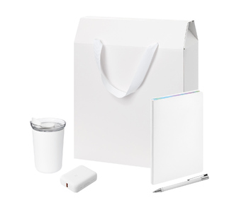 Подарочный набор Велком Пак (Welcome Pack), белый (термокружка, ежедневник, ручка, ЗУ, коробка-пакет)