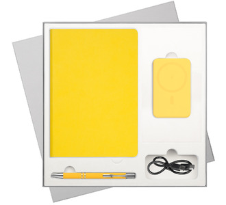 Подарочный набор Латте (Latte NEW), желтый (ежедневник, ручка, аккумулятор)