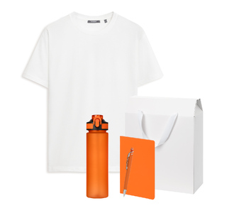 Набор с одеждой Крис (Kris) (футболка, бутылка, блокнот, ручка), оранжевый, S