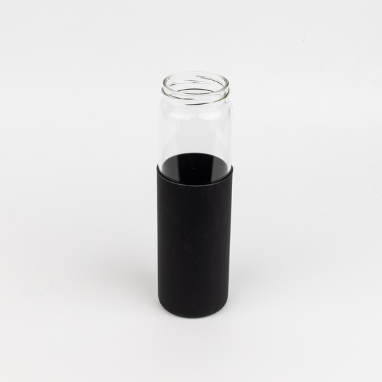 Бутылка стеклянная с силиконовой манжетой и бамбуковой крышкой  Glass, черная-3