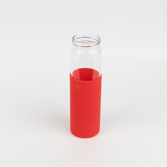 Бутылка стеклянная с силиконовой манжетой и бамбуковой крышкой  Glass, красная-2