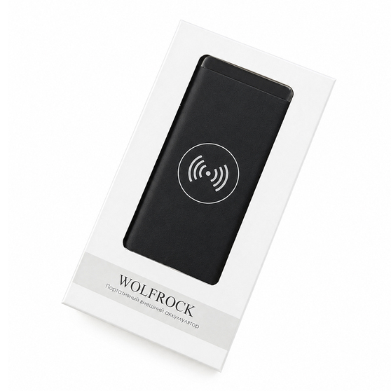 Внешний аккумулятор Wolfrock с беспроводной зарядкой soft-touch покрытием, 10000 mAh, черный-1