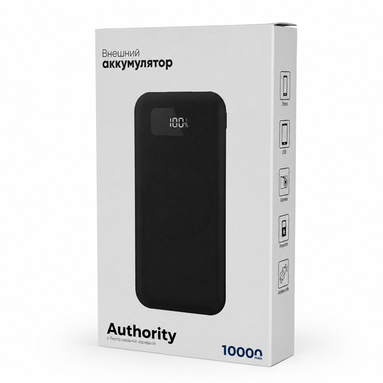 Внешний аккумулятор Authority с беспроводной зарядкой (5W), 10000 mAh, чёрный-8