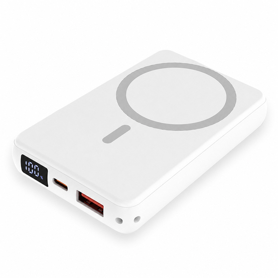 Магнитный внешний аккумулятор Quantum с беспроводной зарядкой (15W), 10000 Mah, белый-2