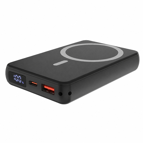Магнитный внешний аккумулятор Quantum с беспроводной зарядкой (15W), 10000 Mah, черный-2