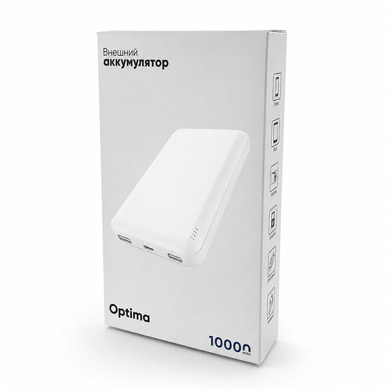 Внешний аккумулятор Optima, 10000 Mah, белый-3