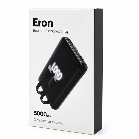 Внешний аккумулятор Eron с подсветкой гравировки, 5000 mAh, чёрный/белый-3