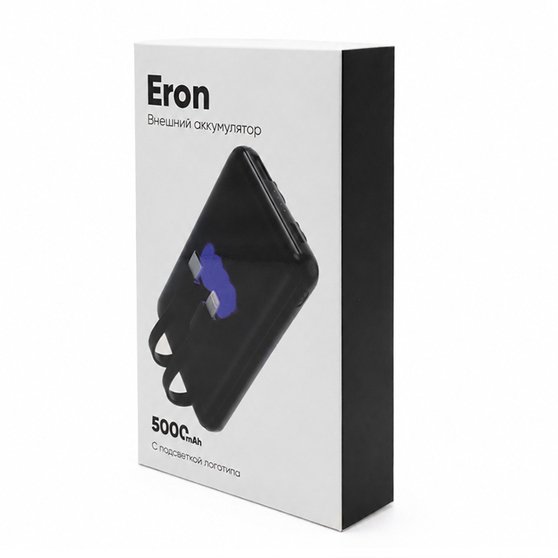 Внешний аккумулятор Eron с подсветкой гравировки, 5000 mAh, чёрный/синий-2