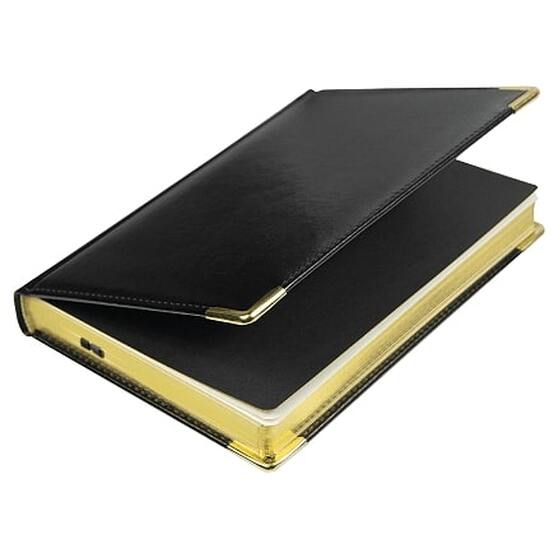 Ежедневник полудатированный Classic Pristine Gold А5, черный с золотом, с металлическими уголками, в твердой обложке с поролоном-3