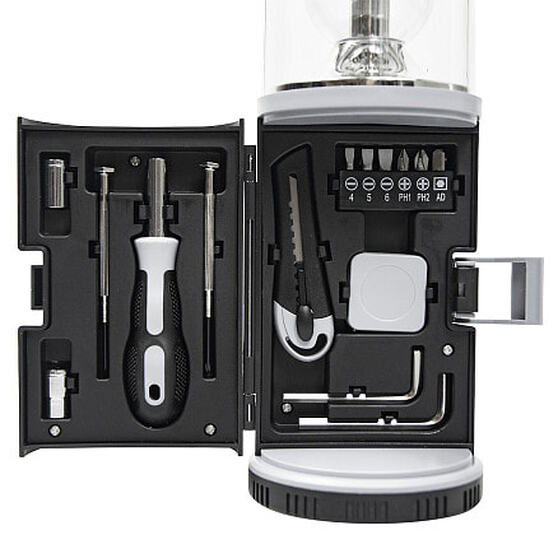 Набор инструментов Tools lantern cо встроенной лампой, 15 инструментов, черный, в пластиковом футляре-1