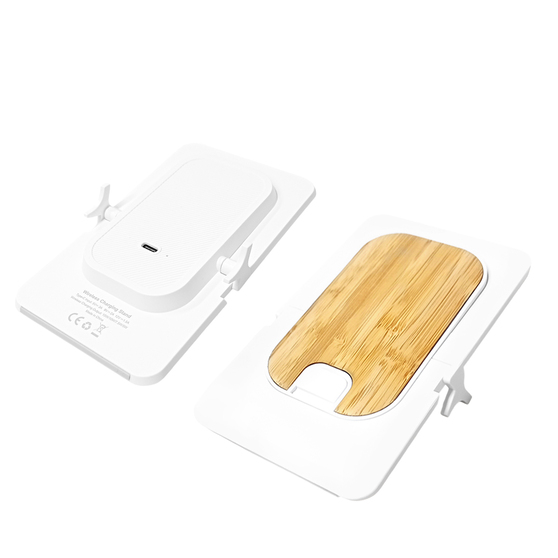 Беспроводное зарядное устройство Bambooco 15W, белый с бамбуковым-4