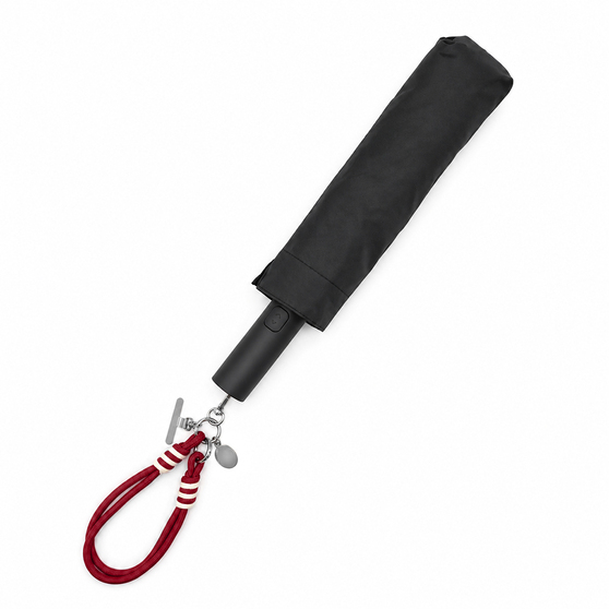 Автоматический противоштормовой зонт DaryaM с обвесом, чёрный/бордовый-3