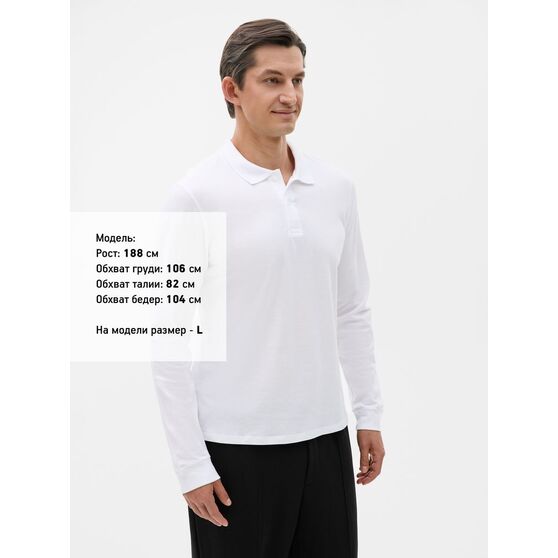 Рубашка поло мужская с длинным рукавом Perfect LSL Men, белая-4