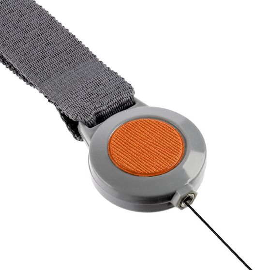 Лента для бейджа с ретрактором Devon, серая с оранжевым-3
