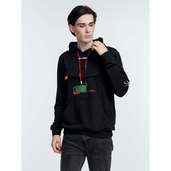 Худи унисекс с карманом на груди Chest Pocket, черное-16