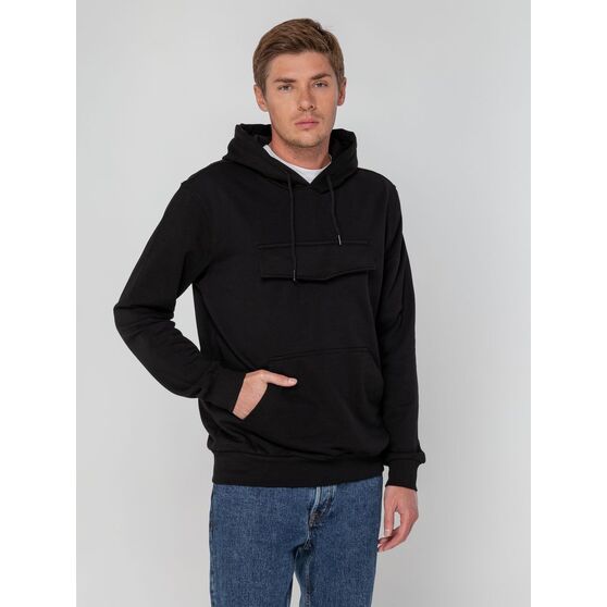 Худи унисекс с карманом на груди Chest Pocket, черное-1