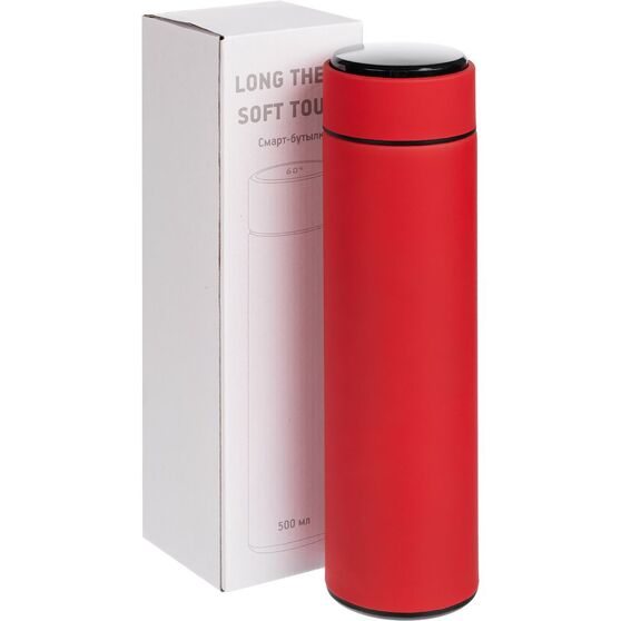 Смарт-бутылка с заменяемой батарейкой Long Therm Soft Touch, красная-9