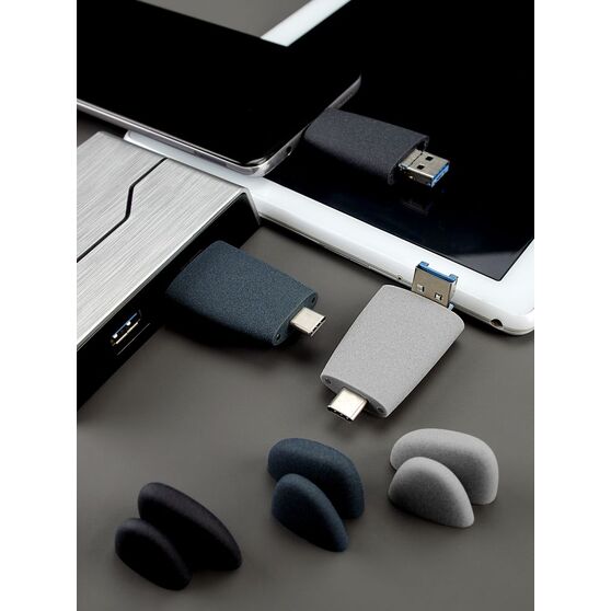 Флешка Pebble Universal, USB 3.0, серо-синяя, 32 Гб-12