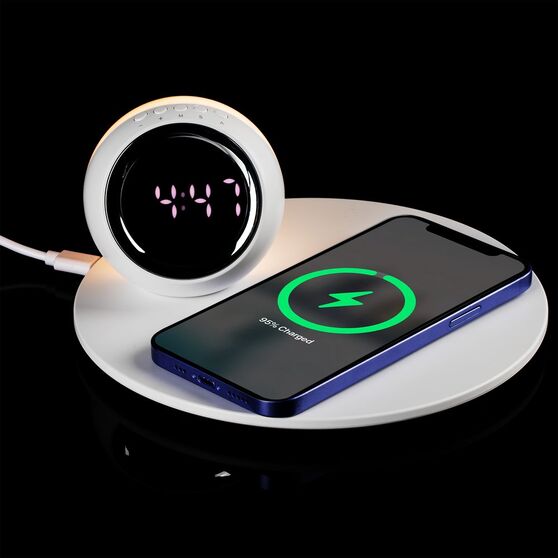 Станция беспроводной зарядки с часами и подсветкой GlobeBee, белая-9