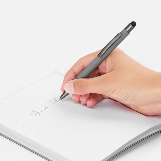 Ручка шариковая Atento Soft Touch со стилусом, серая-4