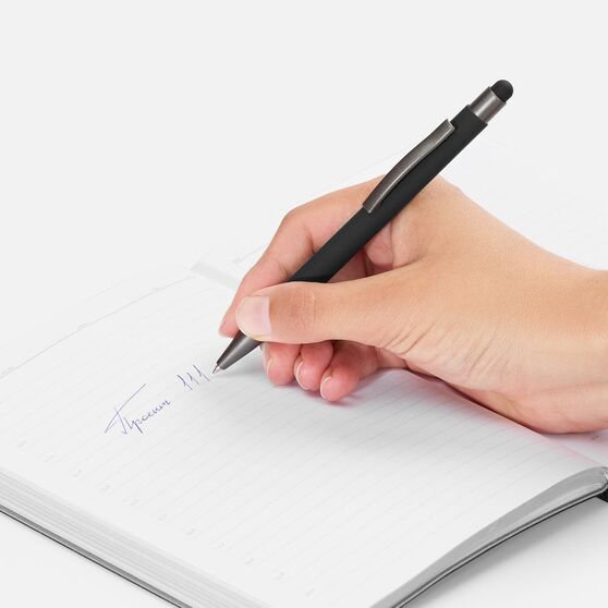 Ручка шариковая Atento Soft Touch Stylus со стилусом, черная-4