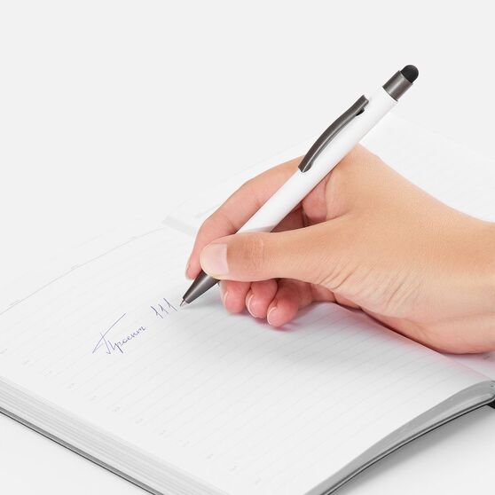 Ручка шариковая Atento Soft Touch со стилусом, белая-4