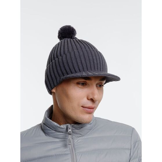 Вязаная шапка с козырьком Peaky, серая (антрацит)-7