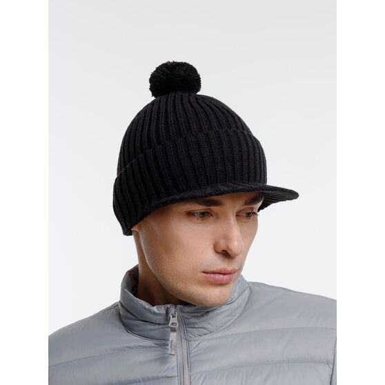 Вязаная шапка с козырьком Peaky, черная-6