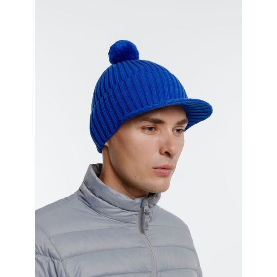 Вязаная шапка с козырьком Peaky, синяя (василек)-6