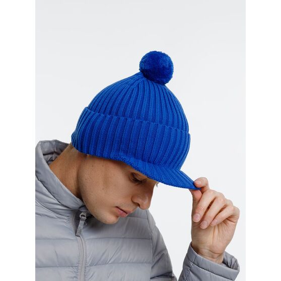 Вязаная шапка с козырьком Peaky, синяя (василек)-7