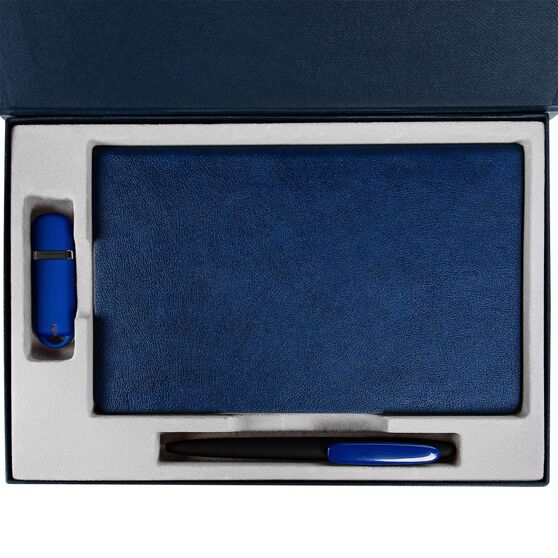 Коробка Silk с ложементом под ежедневник 13x21 см, флешку и ручку, ver. 2, темно-синяя-4