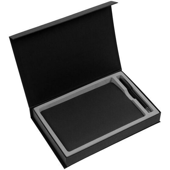 Коробка Silk с ложементом под ежедневник 15х21 см и ручку, ver.2, черная-3