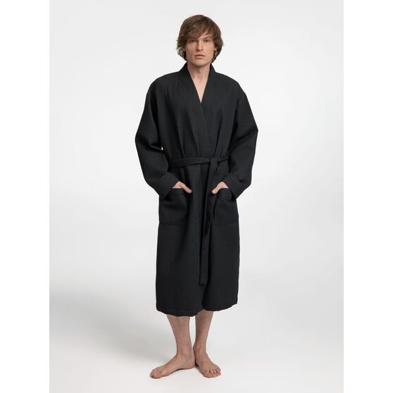 Халат вафельный Kimono, черный-7