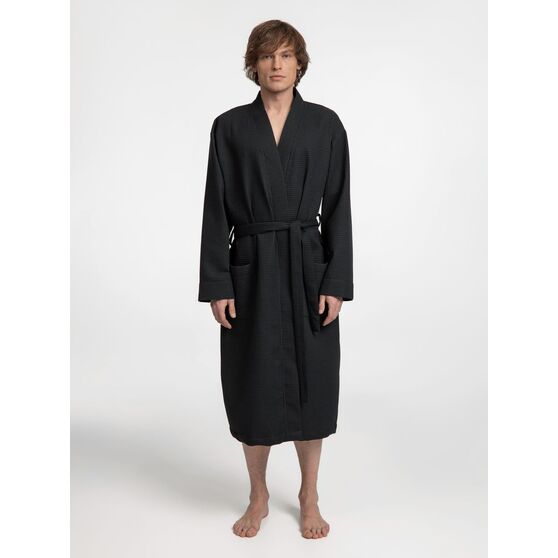 Халат вафельный Kimono, черный-8