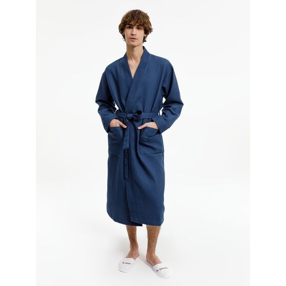 Халат вафельный Kimono, темно-синий-7