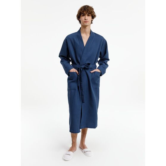Халат вафельный Kimono, темно-синий-8