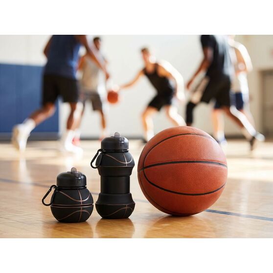 Складная бутылка для воды Basketball Flex, черная-10
