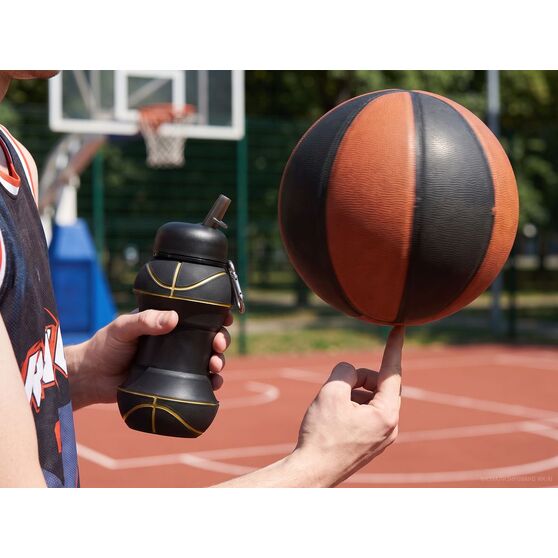 Складная бутылка для воды Basketball Flex, черная-12