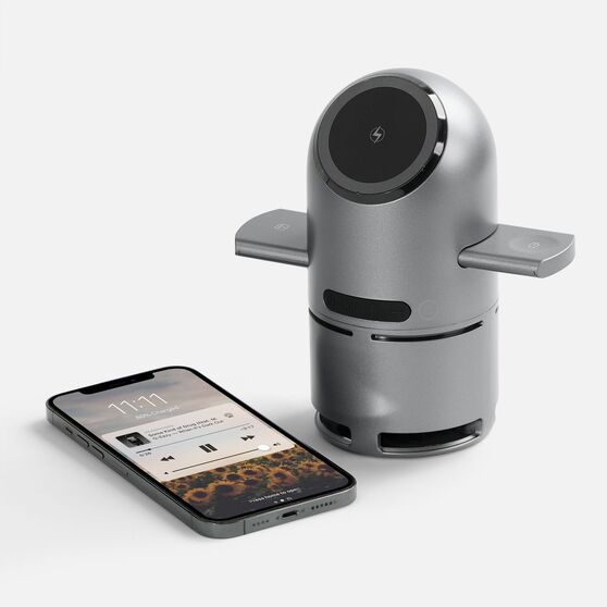 Bluetooth-колонка с беспроводной зарядкой Droid, серая-5